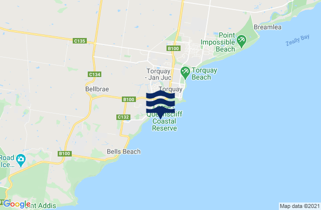 Mapa da tábua de marés em Jan Juc, Australia
