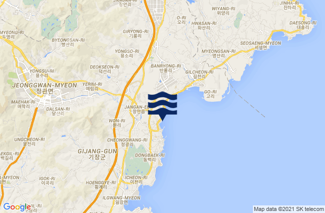 Mapa da tábua de marés em Jangan, South Korea