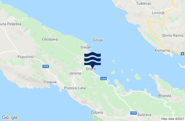 Mapa da tábua de marés em Janjina, Croatia