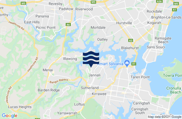 Mapa da tábua de marés em Jannali, Australia