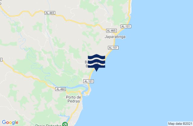 Mapa da tábua de marés em Japaratinga, Brazil