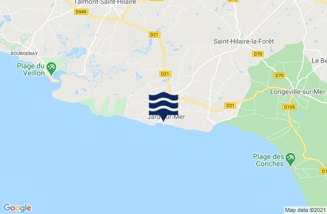 Mapa da tábua de marés em Jard-sur-Mer, France