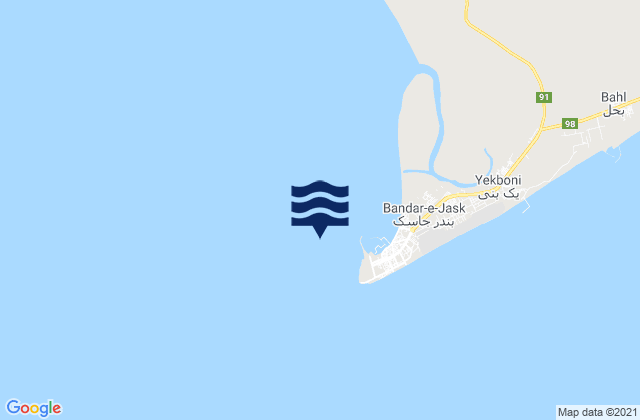 Mapa da tábua de marés em Jask Bay Gulf of Oman, Iran