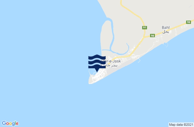 Mapa da tábua de marés em Jask, Iran