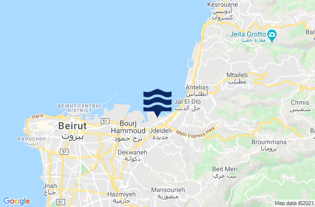Mapa da tábua de marés em Jdaidet el Matn, Lebanon
