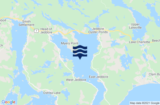 Mapa da tábua de marés em Jeddore Harbour, Canada