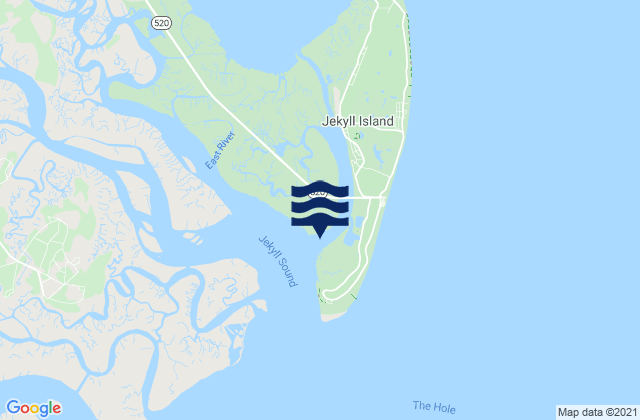 Mapa da tábua de marés em Jekyll Creek south entrance, United States