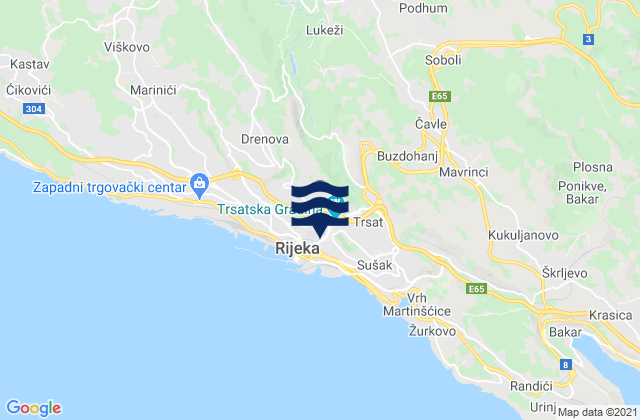 Mapa da tábua de marés em Jelenje, Croatia
