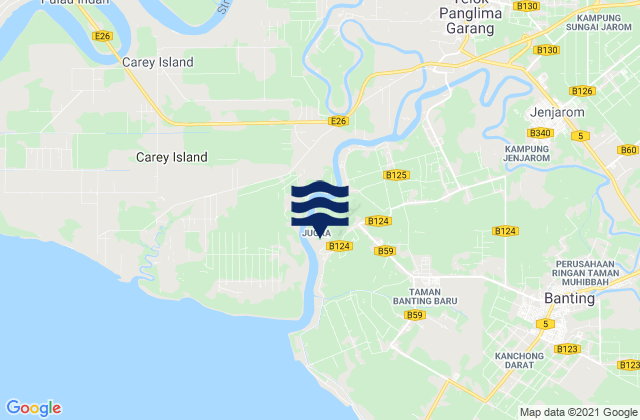 Mapa da tábua de marés em Jenjarum, Malaysia