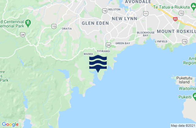 Mapa da tábua de marés em Jenkins Bay, New Zealand