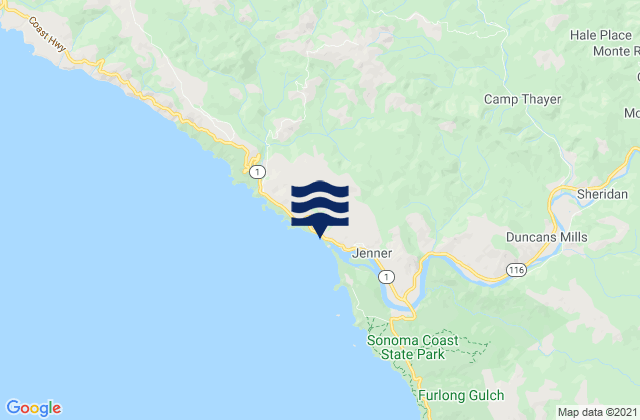 Mapa da tábua de marés em Jenner Beach, United States