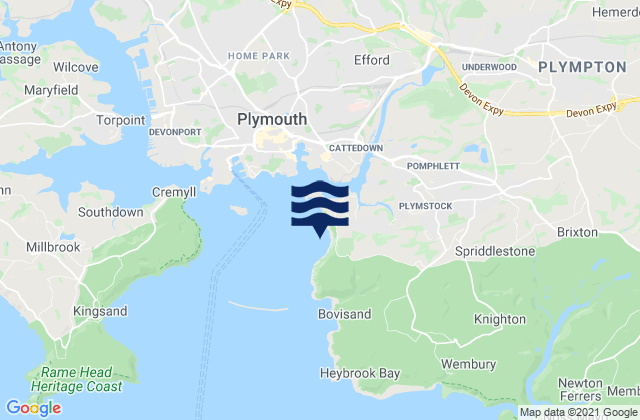 Mapa da tábua de marés em Jennycliff Bay, United Kingdom