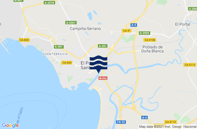 Mapa da tábua de marés em Jerez de la Frontera, Spain