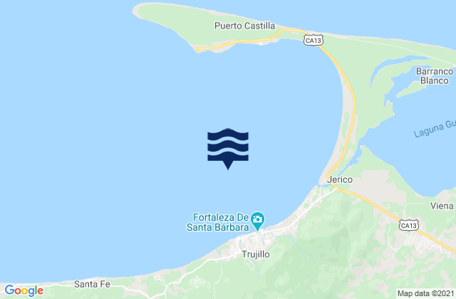 Mapa da tábua de marés em Jericó, Honduras