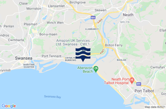 Mapa da tábua de marés em Jersey Marine Beach, United Kingdom