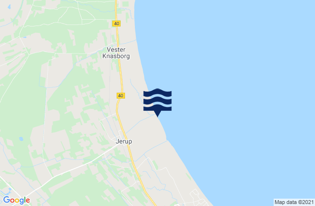 Mapa da tábua de marés em Jerup Strand, Denmark