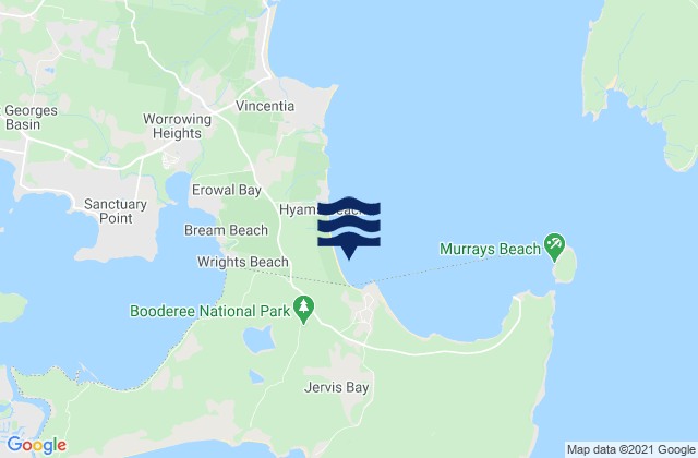 Mapa da tábua de marés em Jervis Bay, Australia