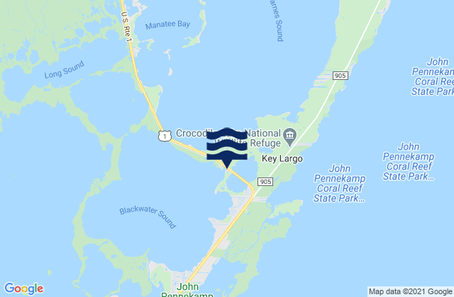 Mapa da tábua de marés em Jewfish Creek entrance Blackwater Sound, United States