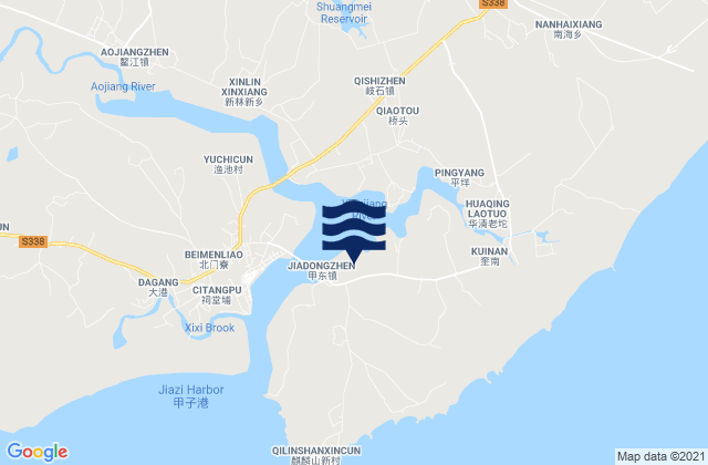 Mapa da tábua de marés em Jiadong, China