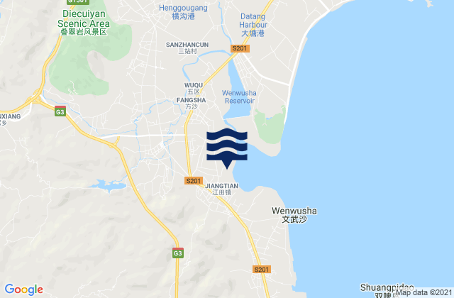 Mapa da tábua de marés em Jiangtian, China