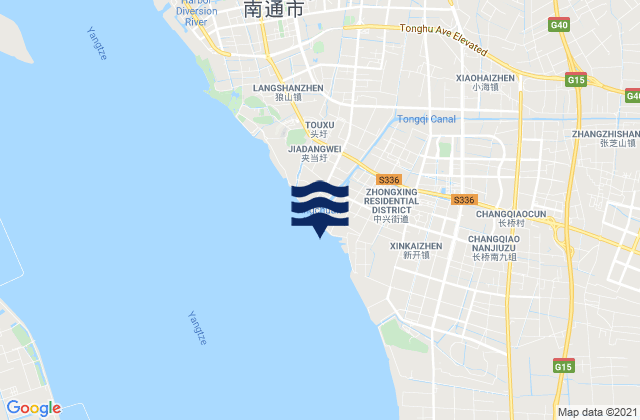 Mapa da tábua de marés em Jiangzao, China