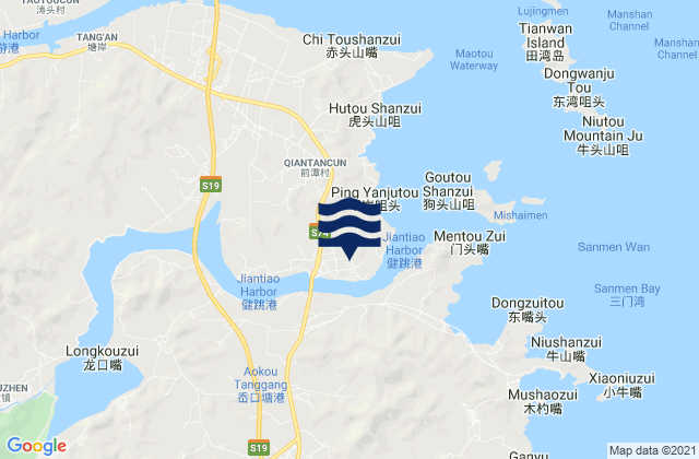 Mapa da tábua de marés em Jiantiao, China