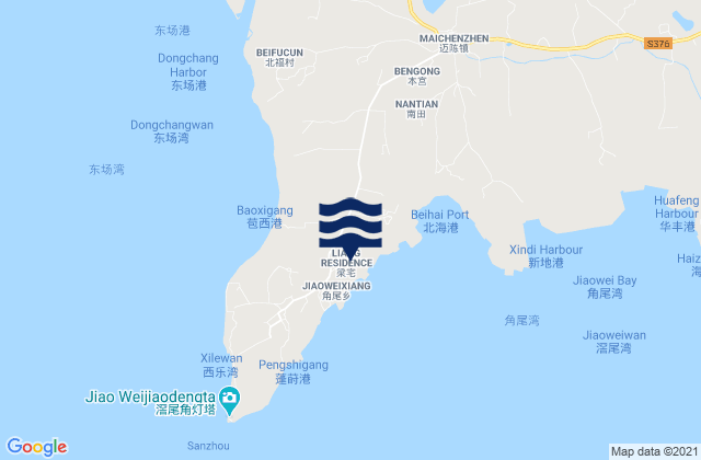 Mapa da tábua de marés em Jiaoweixiang, China