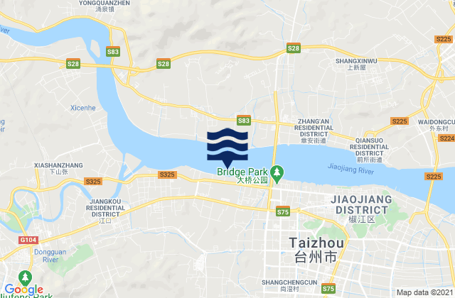 Mapa da tábua de marés em Jiazhi, China