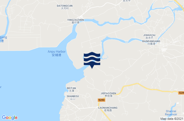 Mapa da tábua de marés em Jiepao, China