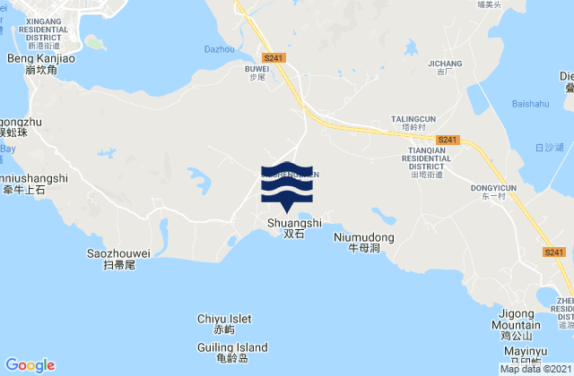 Mapa da tábua de marés em Jiesheng, China