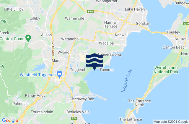 Mapa da tábua de marés em Jilliby, Australia