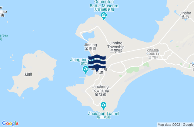 Mapa da tábua de marés em Jincheng, Taiwan
