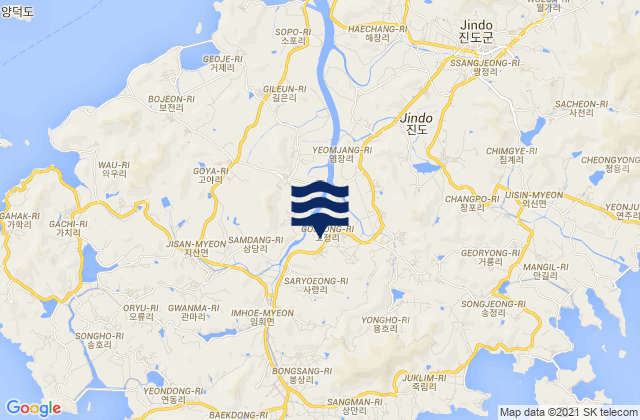 Mapa da tábua de marés em Jindo-gun, South Korea