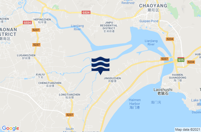 Mapa da tábua de marés em Jingdu, China