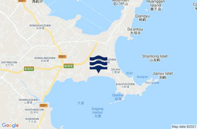 Mapa da tábua de marés em Jingfeng, China