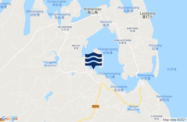 Mapa da tábua de marés em Jinhe, China