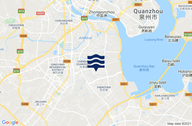 Mapa da tábua de marés em Jinjiang, China