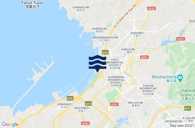 Mapa da tábua de marés em Jinzhou, China