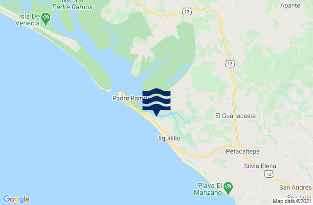 Mapa da tábua de marés em Jiquilillo, Nicaragua