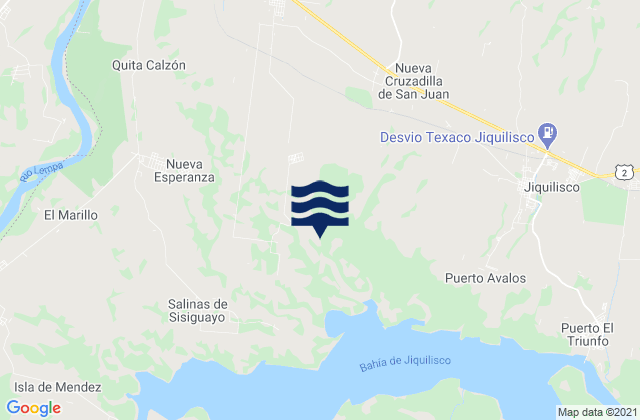 Mapa da tábua de marés em Jiquilisco, El Salvador