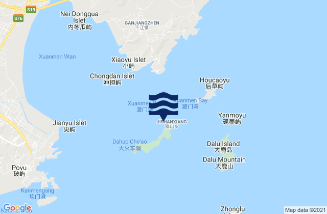 Mapa da tábua de marés em Jishan, China