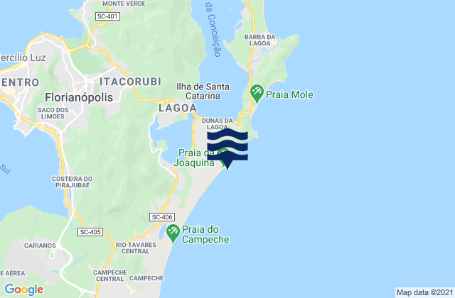 Mapa da tábua de marés em Joaquina Beach, Brazil