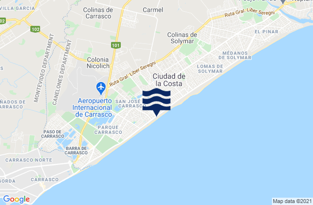 Mapa da tábua de marés em Joaquín Suárez, Uruguay