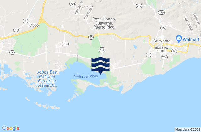 Mapa da tábua de marés em Jobos Barrio, Puerto Rico