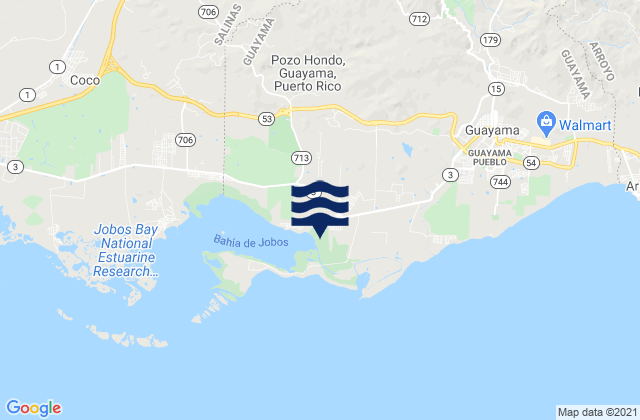 Mapa da tábua de marés em Jobos, Puerto Rico