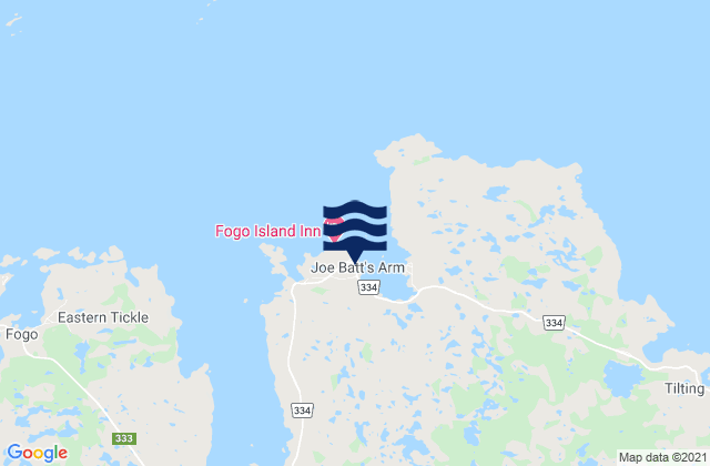 Mapa da tábua de marés em Joe Batts Arm, Canada