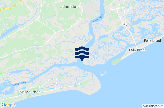 Mapa da tábua de marés em Johns Island Airport south of, United States