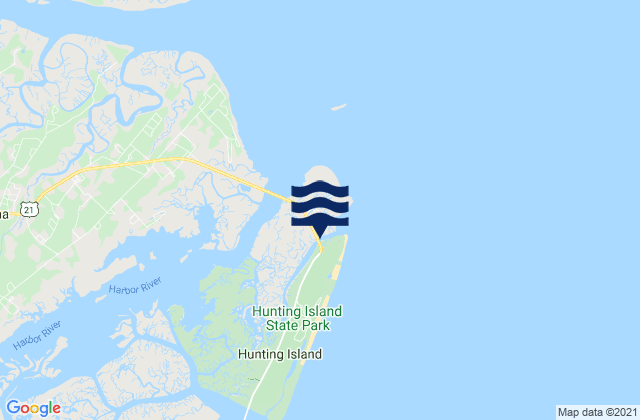 Mapa da tábua de marés em Johnson Creek Bridge (Hunting Island), United States
