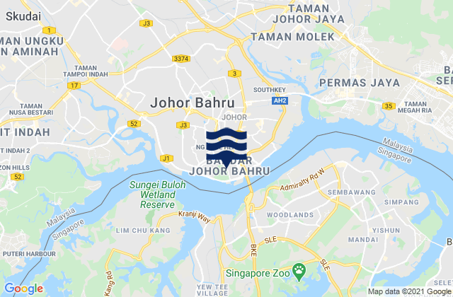 Mapa da tábua de marés em Johor Bahru, Malaysia