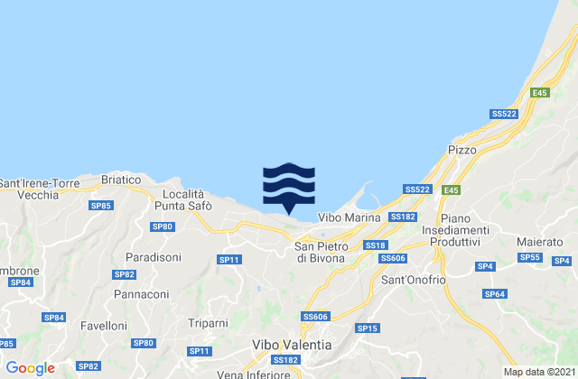 Mapa da tábua de marés em Jonadi, Italy